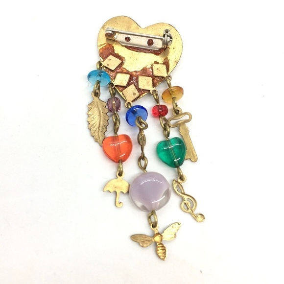 3/$30 VINTAGE HEART BROOCH PIN CHARMS KEY TREBLE CLEF BUMBLE BEE UMBRELLA LEAF - Picture 8 of 11